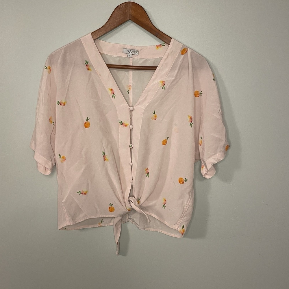 Rails S Thea Blush Peaches Button Front Silk Top With Front Hem Tie